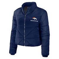 Doudoune courte zippée bleu marine Denver Broncos pour femme WEAR by Erin Andrews