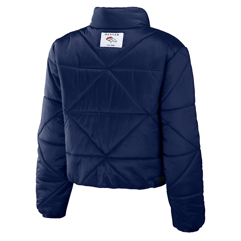 Women's WEAR by Erin Andrews  Navy Denver Broncos Cropped Puffer Full-Zip Jacket