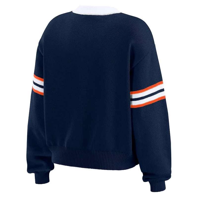Women's WEAR by Erin Andrews Navy Denver Broncos Lace-Up Pullover Sweatshirt