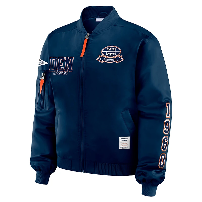 Veste aviateur zippée intégrale bleu marine à patch Denver Broncos pour femme WEAR by Erin Andrews