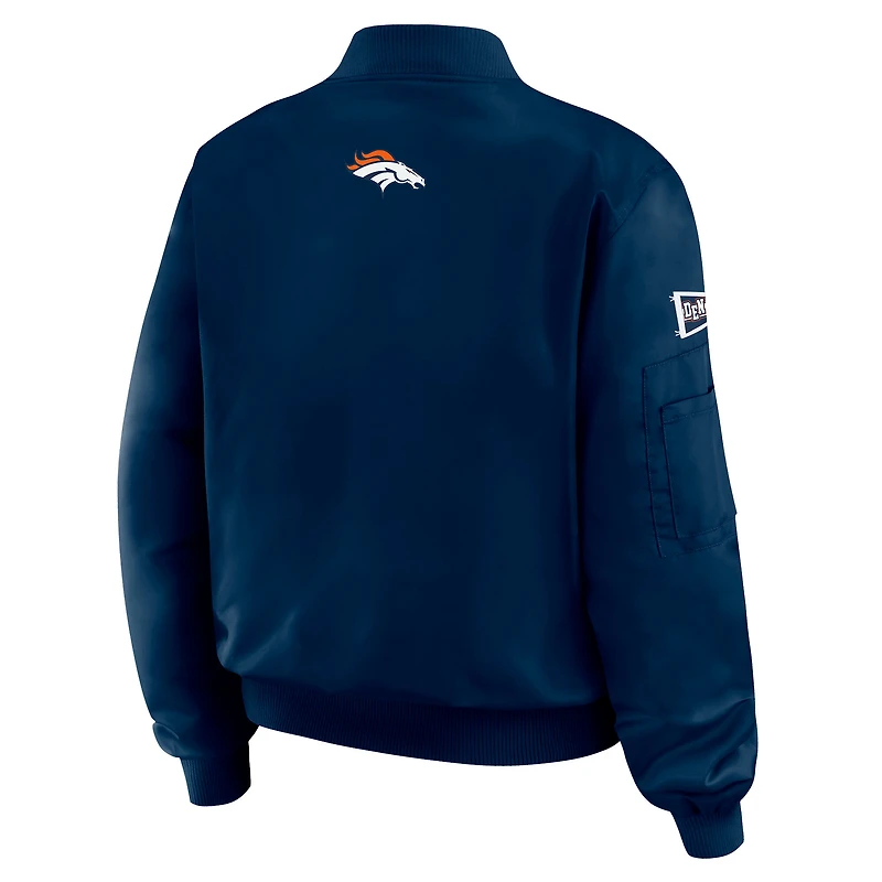 Veste aviateur zippée intégrale bleu marine à patch Denver Broncos pour femme WEAR by Erin Andrews