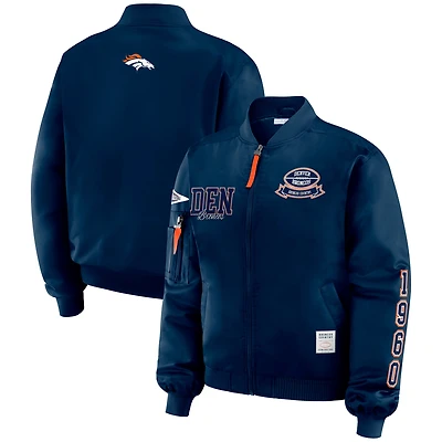 Women's WEAR by Erin Andrews Navy Denver Broncos Patch Full-Zip Bomber Jacket