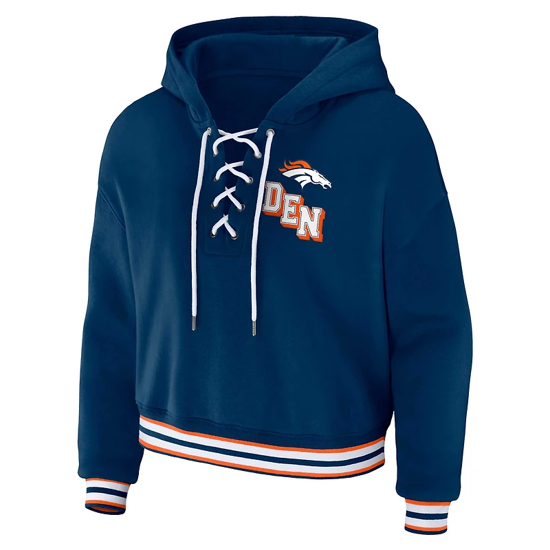 Women's WEAR by Erin Andrews Navy Denver Broncos Plus Lace-Up Pullover Hoodie