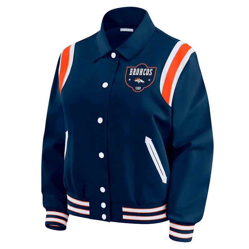Women's WEAR by Erin Andrews Navy Denver Broncos Varsity Lightweight Full-Snap Jacket