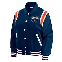 Women's WEAR by Erin Andrews Navy Denver Broncos Varsity Lightweight Full-Snap Jacket