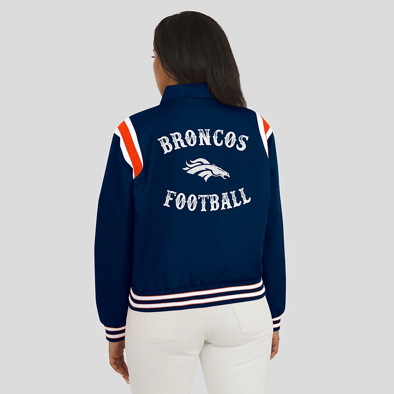 Women's WEAR by Erin Andrews Navy Denver Broncos Varsity Lightweight Full-Snap Jacket