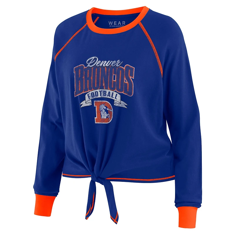 Women's WEAR by Erin Andrews Royal/Orange Denver Broncos Tie-Front Long Sleeve Top
