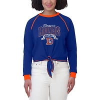 Women's WEAR by Erin Andrews Royal/Orange Denver Broncos Tie-Front Long Sleeve Top