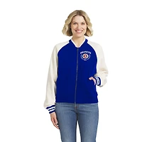 Women's WEAR by Erin Andrews Royal Denver Broncos Throwback Varsity Fleece Raglan Full-Zip Jacket