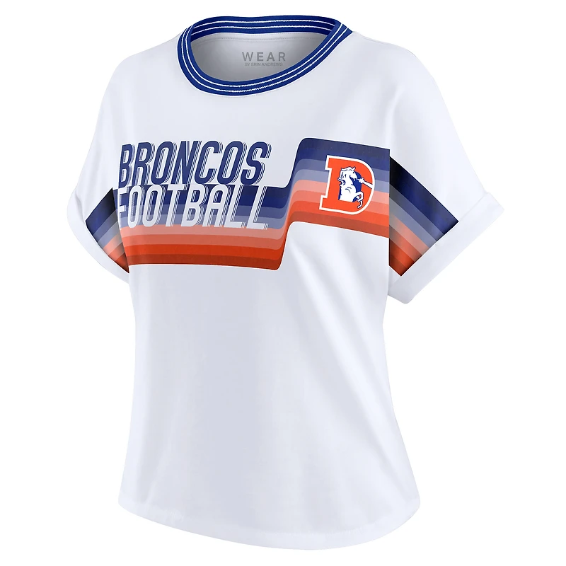 Women's WEAR by Erin Andrews White Denver Broncos Cropped Center Stripe Dolman T-Shirt