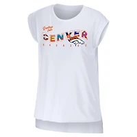 Women's WEAR by Erin Andrews White Denver Broncos Greetings From Muscle T-Shirt