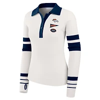 Pull polo côtelé Henley blanc Denver Broncos pour femme par Erin Andrews