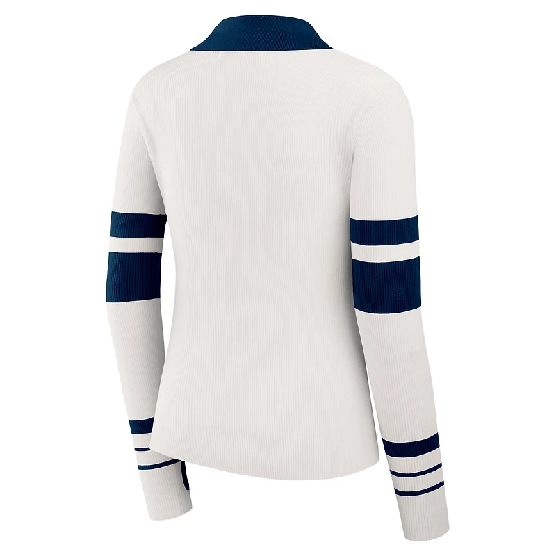 Women's WEAR by Erin Andrews White Denver Broncos Ribbed Henley Polo Sweater