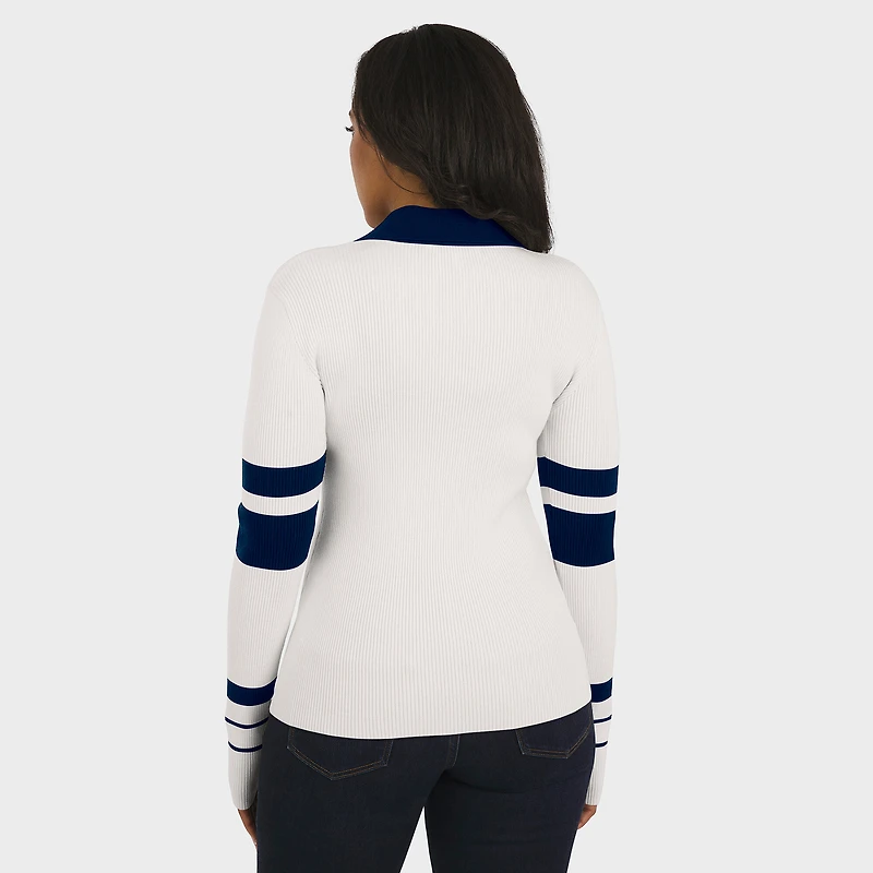 Women's WEAR by Erin Andrews White Denver Broncos Ribbed Henley Polo Sweater