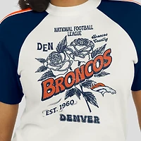 Women's WEAR by Erin Andrews White Denver Broncos Sleeve Stripe Distressed Raglan T-Shirt