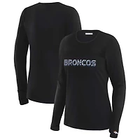 T-shirt à manches longues et empiècement en maille noire Denver Broncos WEAR by Erin Andrews x Gracie Hunt pour femme