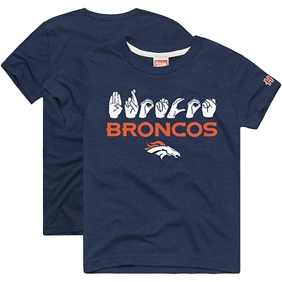 Youth Homage Navy Denver Broncos Love Sign x ASL 2.0 Tri-Blend T-Shirt