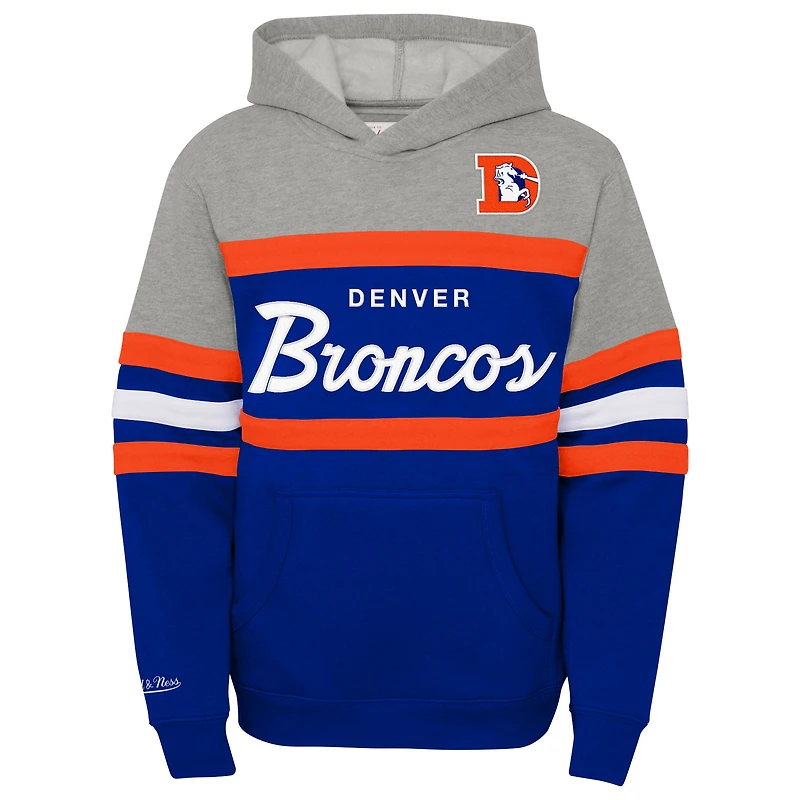 Sweat à capuche rétro Mitchell & Ness Royal Denver Broncos pour jeunes, entraîneur-chef
