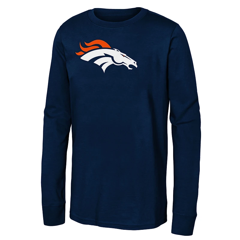 T-shirt à manches longues bleu marine Denver Broncos pour jeunes