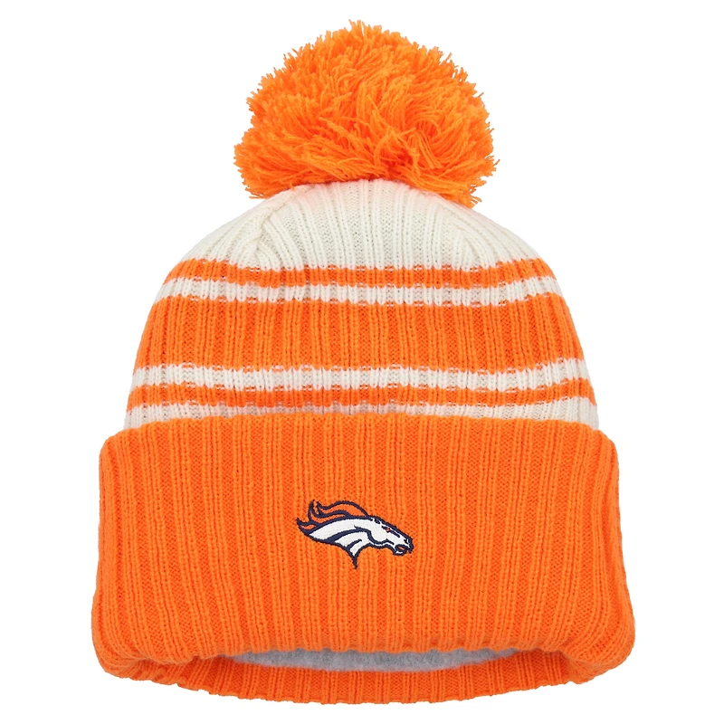 Youth New Era  Cream/Orange Denver Broncos 2022 Sideline Sport Cuffed Pom Knit Hat