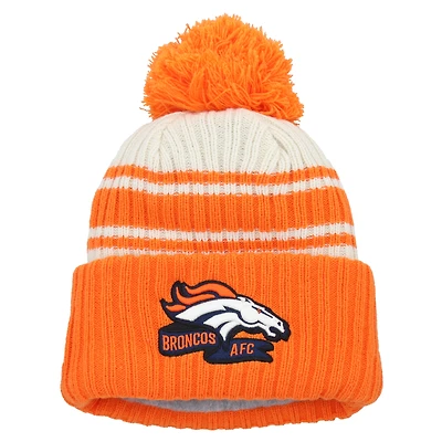 Youth New Era  Cream/Orange Denver Broncos 2022 Sideline Sport Cuffed Pom Knit Hat