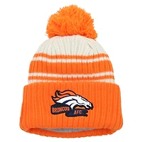Youth New Era  Cream/Orange Denver Broncos 2022 Sideline Sport Cuffed Pom Knit Hat