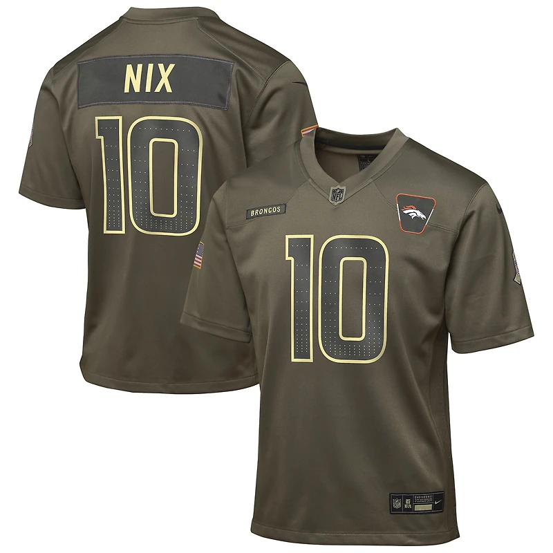 Maillot Nike Bo Nix Olive Denver Broncos 2025 Salute to Service Game pour jeune