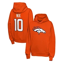 Sweat à capuche en polaire Nike Bo Nix orange Denver Broncos pour jeunes, avec nom et numéro.