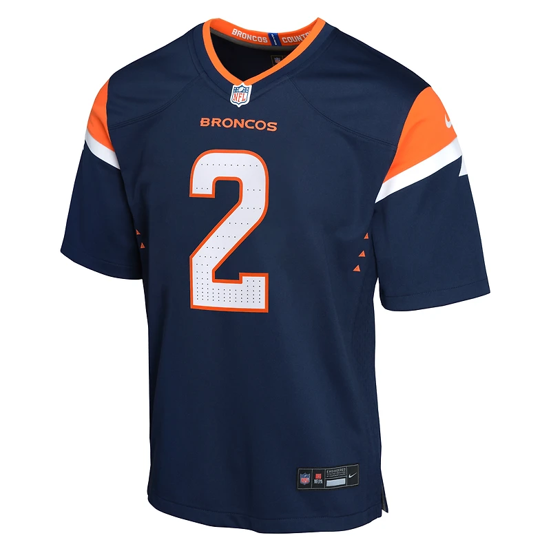 Maillot Nike Patrick Surtain II bleu marine des Denver Broncos pour jeune