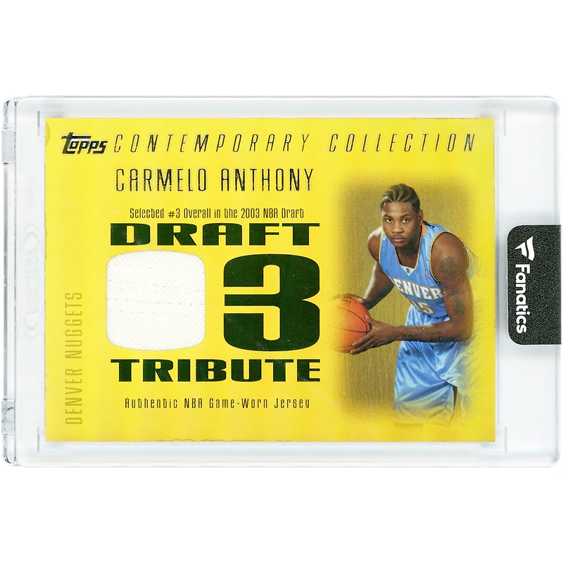 Carte de recrue Carmelo Anthony Denver Nuggets 2003-04 Topps Contemporary Collection Draft Tribute Game Worn Jersey Relic #DT-CA #1/1
