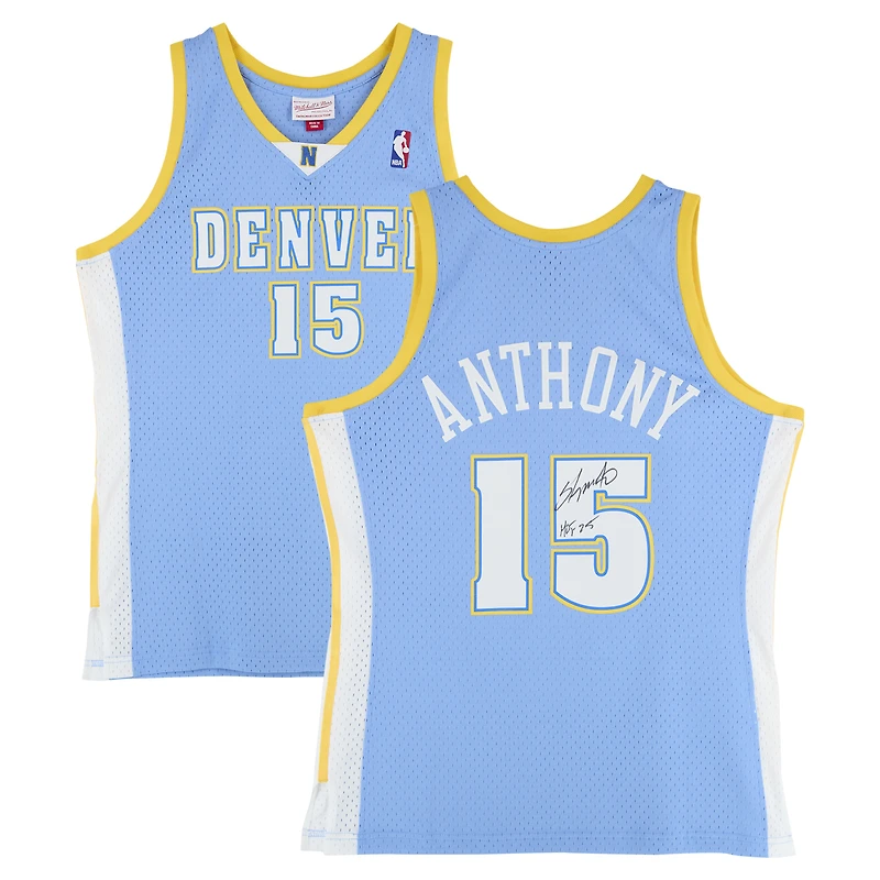 Carmelo Anthony Denver Nuggets Autographed Powder Blue Mitchell & Ness 2003-04 Swingman Jersey with "HOF 25" Inscription 