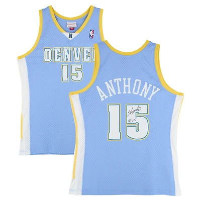Carmelo Anthony Denver Nuggets Autographed Powder Blue Mitchell & Ness 2003-04 Swingman Jersey with "HOF 25" Inscription 