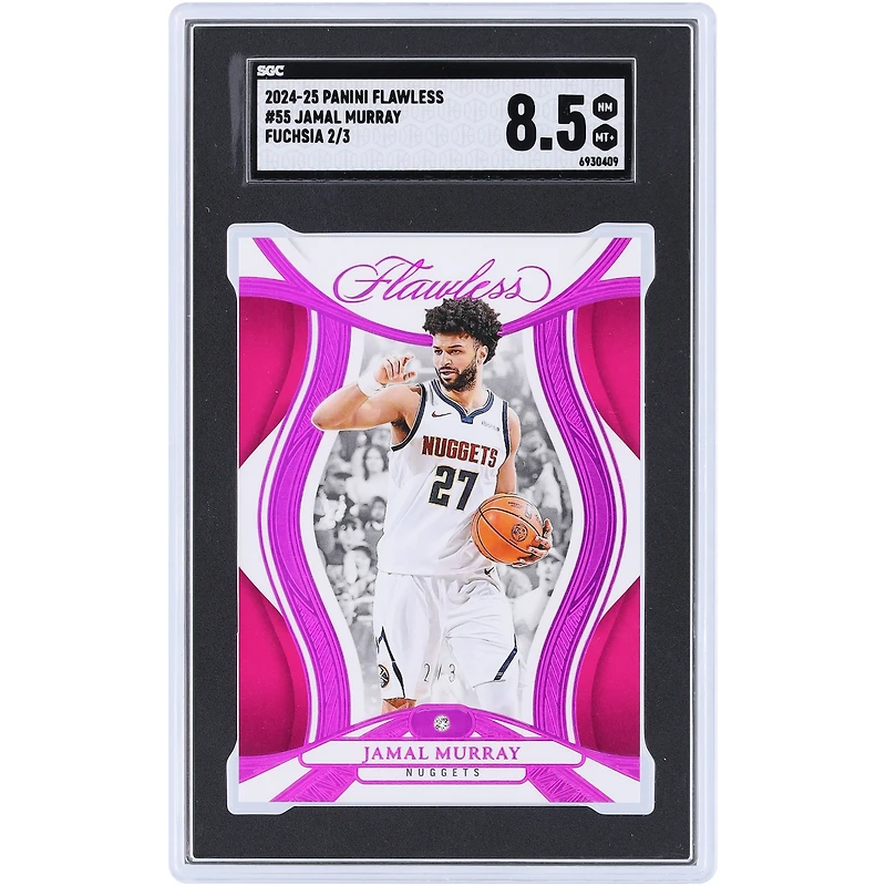 Carte Jamal Murray Denver Nuggets 2024-25 Panini Flawless Fuchsia Diamond Relic n° 55, n° 2/3, authentifiée SGC, état 8,5