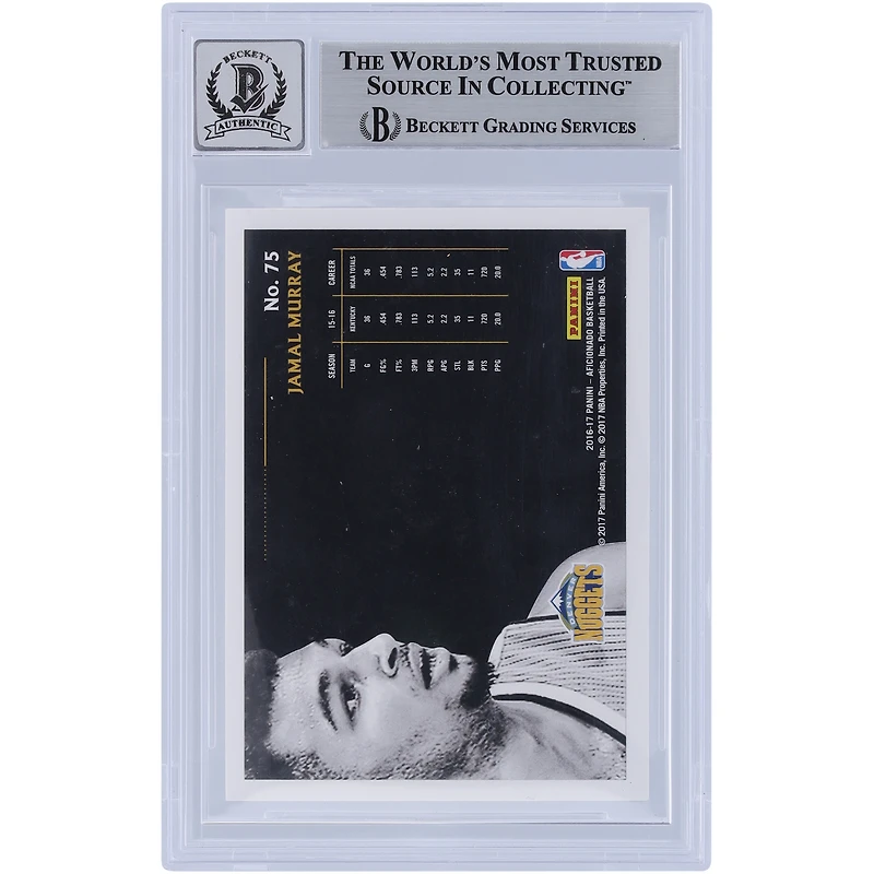 Carte de recrue Panini Aficionado #75 Beckett 2016-17 autographiée par Jamal Murray des Denver Nuggets, carte authentifiée 10
