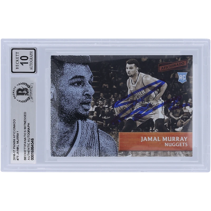 Carte de recrue Panini Aficionado #75 Beckett 2016-17 autographiée par Jamal Murray des Denver Nuggets, carte authentifiée 10