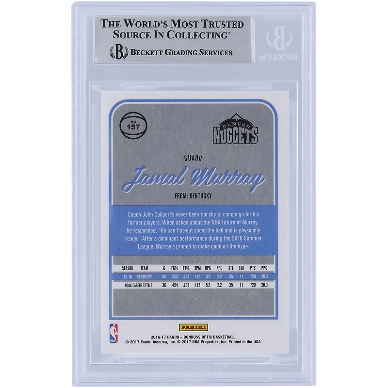 Jamal Murray Denver Nuggets Autographié 2016-17 Panini Donruss Optic Rated Rookie Yellow Ink #157 Beckett Fanatics Witnessed Rookie Card