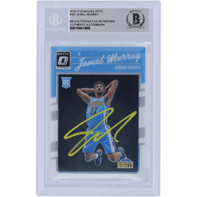 Jamal Murray Denver Nuggets Autographié 2016-17 Panini Donruss Optic Rated Rookie Yellow Ink #157 Beckett Fanatics Witnessed Rookie Card