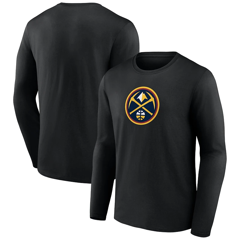 T-shirt à manches longues noir pour homme avec logo principal des Denver Nuggets