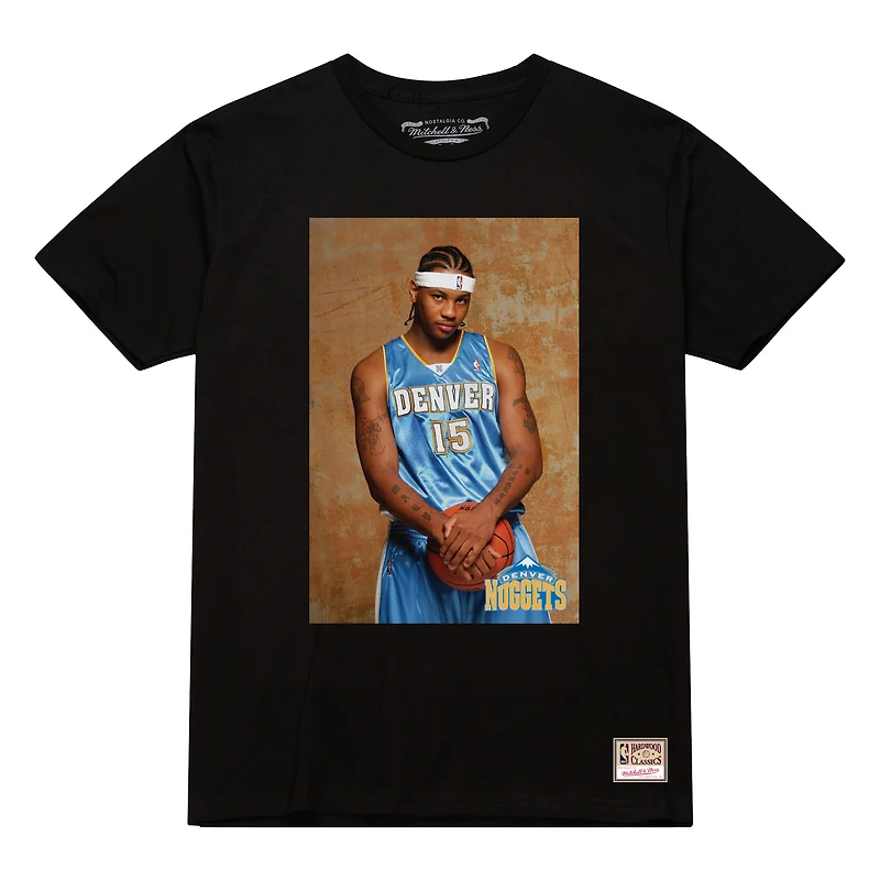 T-shirt noir pour homme Carmelo Anthony, recrue des Denver Nuggets, avec photo, nom et numéro