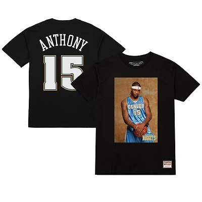 T-shirt noir pour homme Carmelo Anthony, recrue des Denver Nuggets, avec photo, nom et numéro