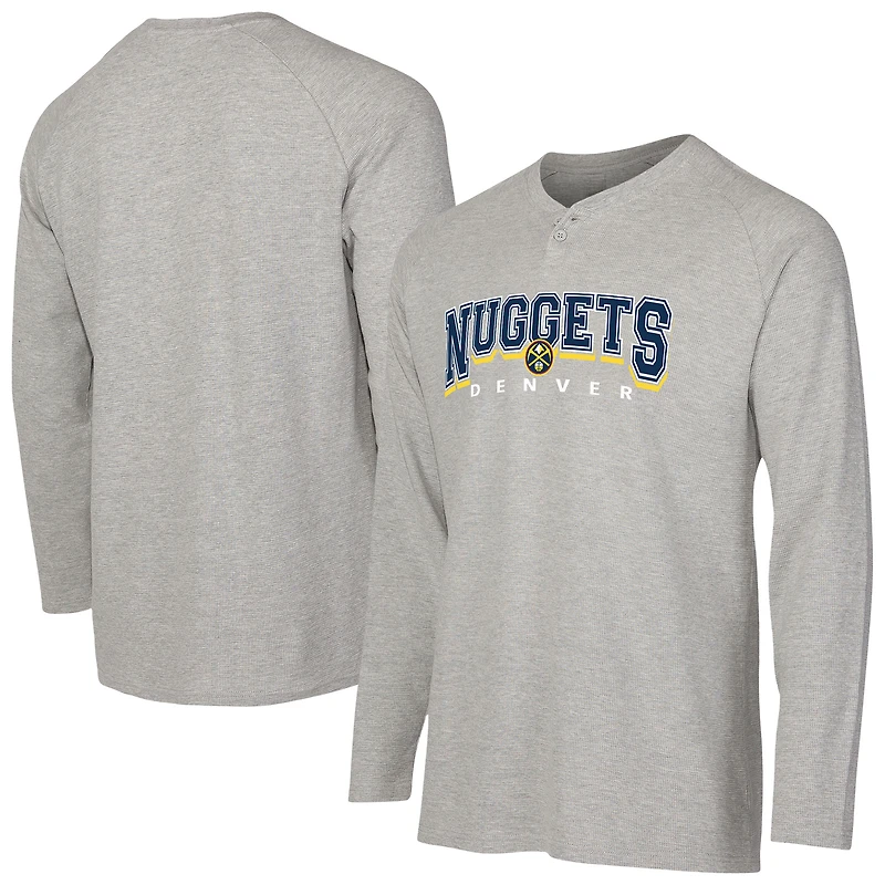 T-shirt Henley à manches longues en tricot thermique Hawthorn des Denver Nuggets pour homme, gris, Concepts Sport