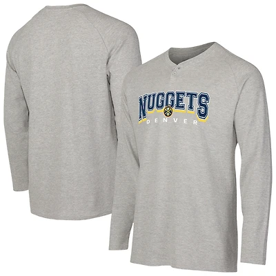 T-shirt Henley à manches longues en tricot thermique Hawthorn des Denver Nuggets pour homme, gris, Concepts Sport