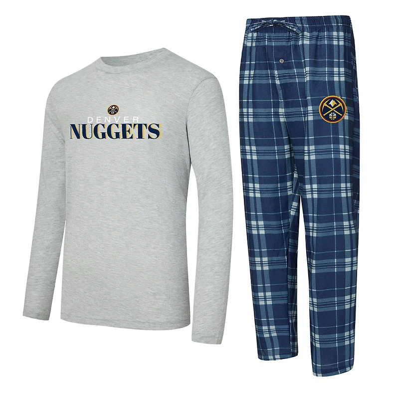 Men's Concepts Sport Navy Denver Nuggets Regulate Long Sleeve T-Shirt & Plaid Pant Set