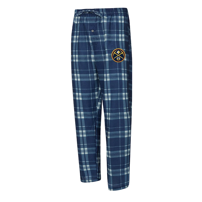 Men's Concepts Sport Navy Denver Nuggets Regulate Long Sleeve T-Shirt & Plaid Pant Set