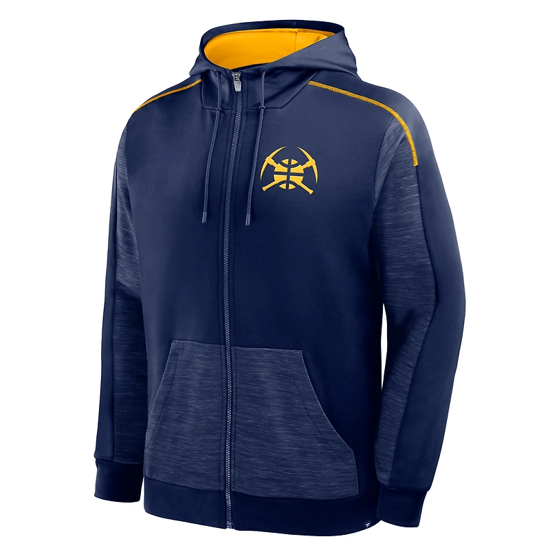 Men's Fanatics Navy Denver Nuggets Back Door Cut Play Defender Full-Zip Hoodie