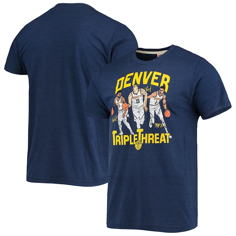 T-shirt à trois mélanges pour hommes Hommage Jamal Murray/Michael Porter Jr./Nikola Jokic Heathered Navy Denver Nuggets Triple Threat Player