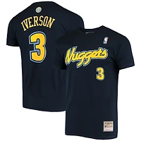Men's Mitchell & Ness Allen Iverson Navy Denver Nuggets Hardwood Classics Stitch Name Number T-Shirt