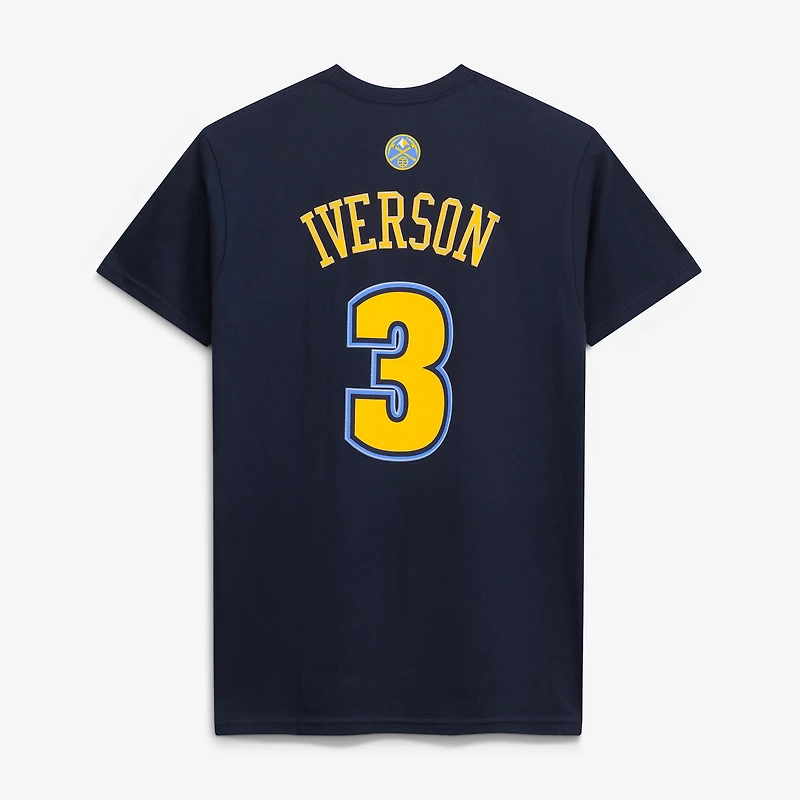 T-shirt avec nom et numéro de point Mitchell & Ness Allen Iverson bleu marine Denver Nuggets Hardwood Classics pour hommes