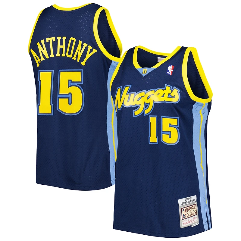 Maillot Swingman Mitchell & Ness Carmelo Anthony Denver Nuggets Hardwood Classics pour hommes, bleu marine