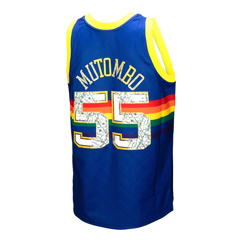 Mitchell & Ness Dikembe Mutombo Royal Denver Nuggets 1991/92 Hardwood Classics 75e anniversaire Diamond Swingman pour hommes - Maillot